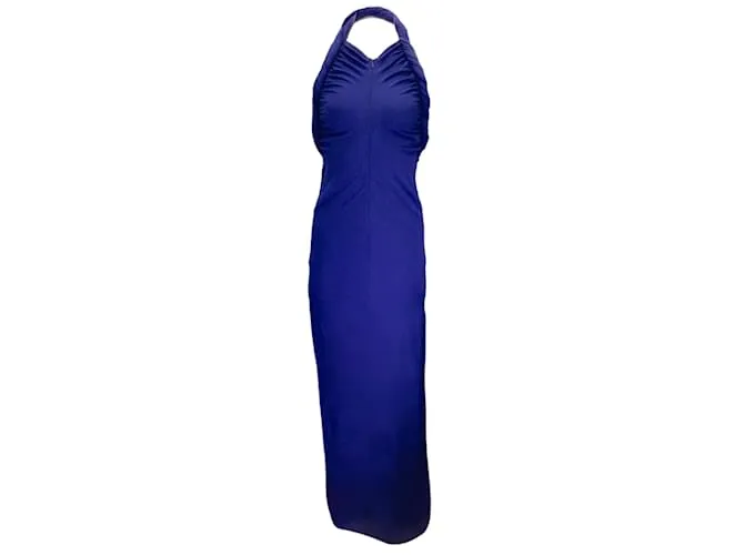 Autre Marque Proenza Schouler Vestido largo halter sin mangas de punto de crepé con frente torcido en azul cobalto 
