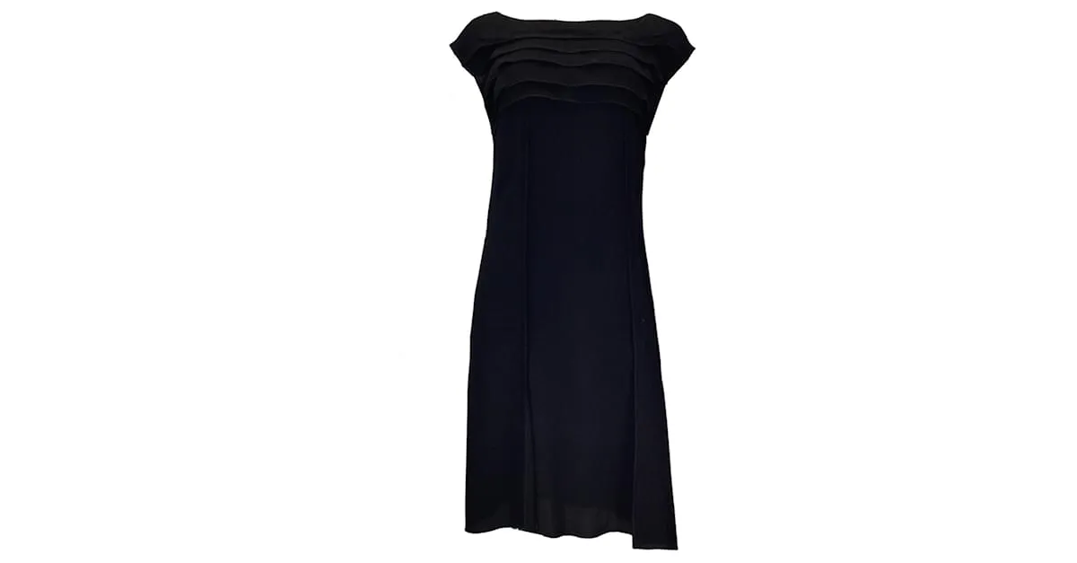 Autre Marque Vestido midi de crepé con volantes en negro de Nina Ricci 