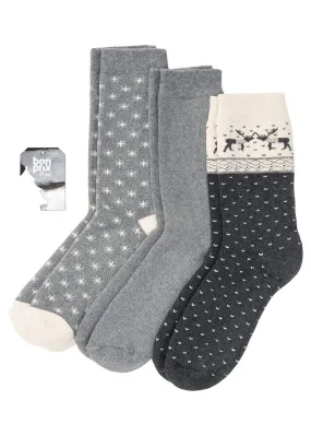 Calcetines térmicos (3 unidades) con algodón orgánico y etiqueta para regalo Gris jaspeado