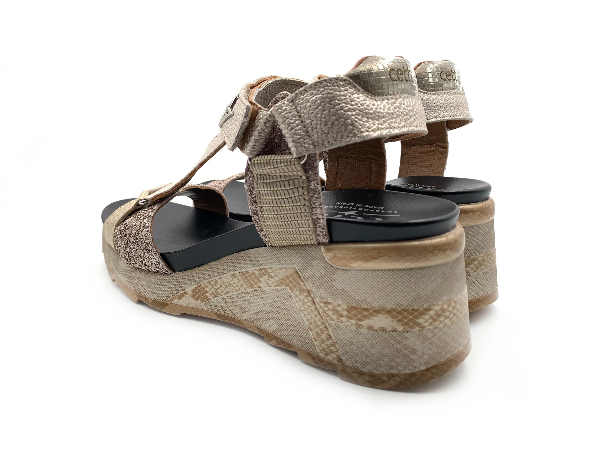 CETTI C1317 SANDALIA TEJUS METALIZADA CUñA 7 PIEL METAL GLITTER MUJER