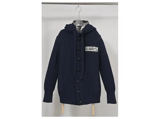 Chaqueta de punto Valentino Garavani All Ways con capucha metalizada en lana azul 