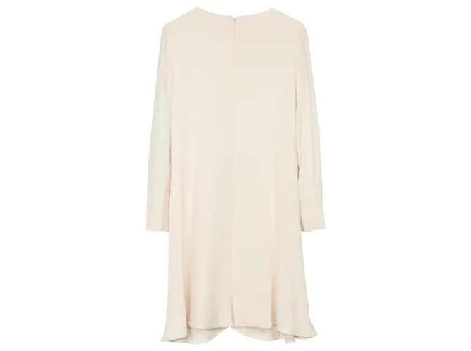 Chloé Vestido Chloe de manga larga con volante en crepé color crema Blanco Crudo 