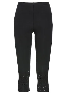 Leggings capri con piedras brillantes Negro-plateado