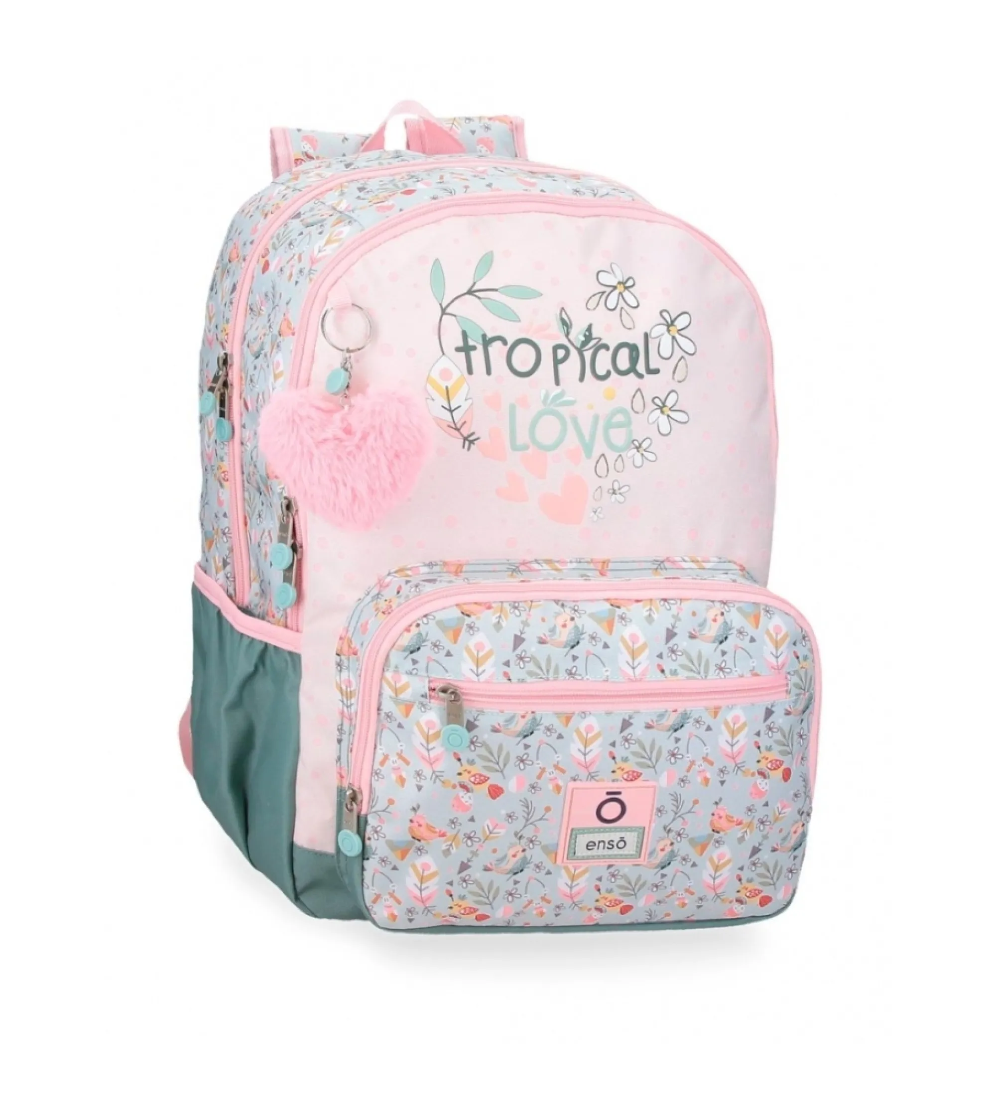 Mochila Tropical love doble compartimento rosa