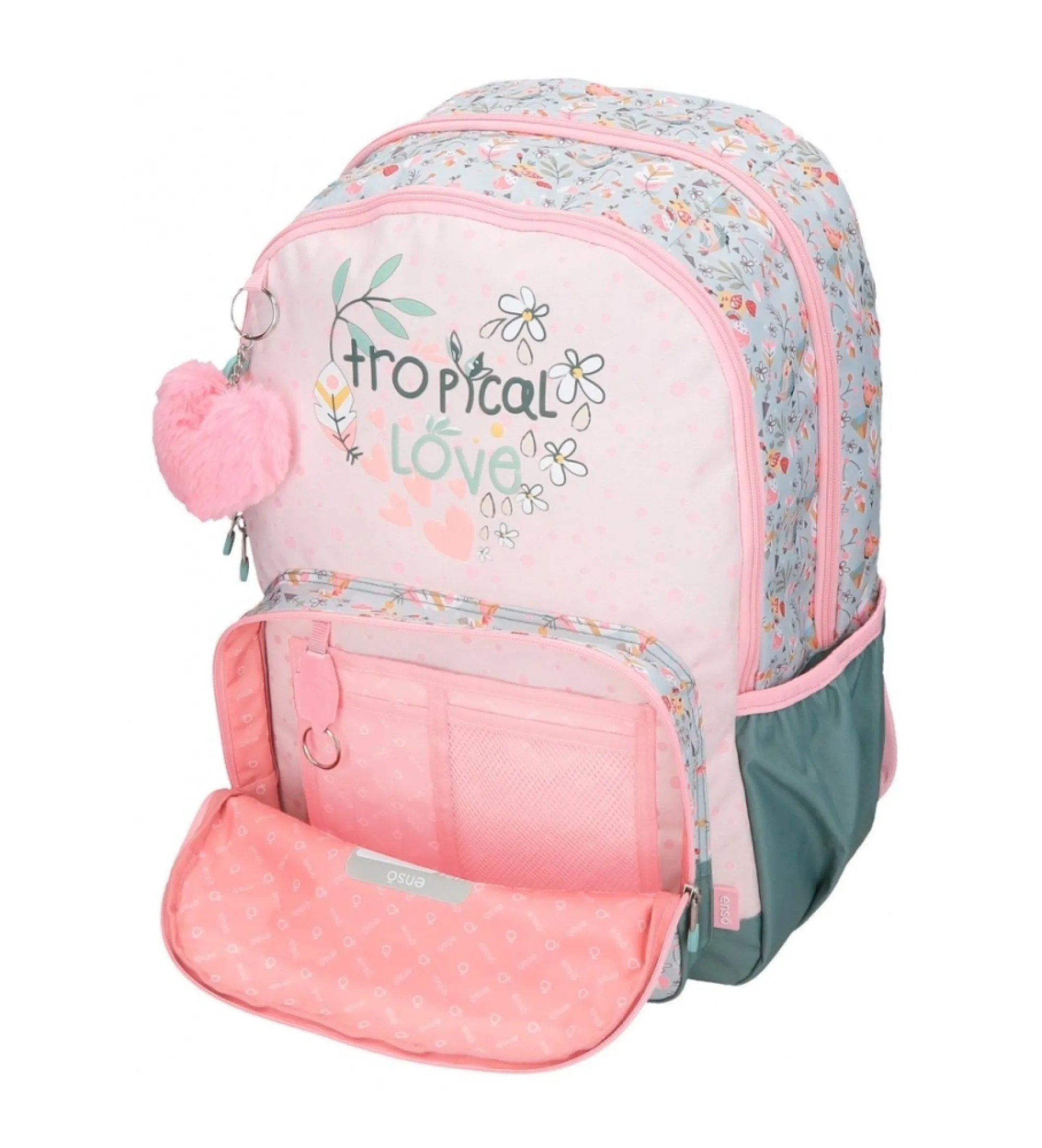 Mochila Tropical love doble compartimento rosa