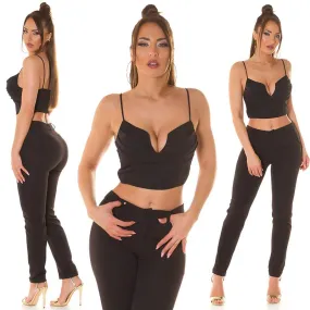 Top crop negro de asas con escote V