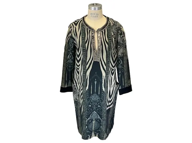 Vestido de crepé multicolorido impreso adornado Etro negro / gris / beige 