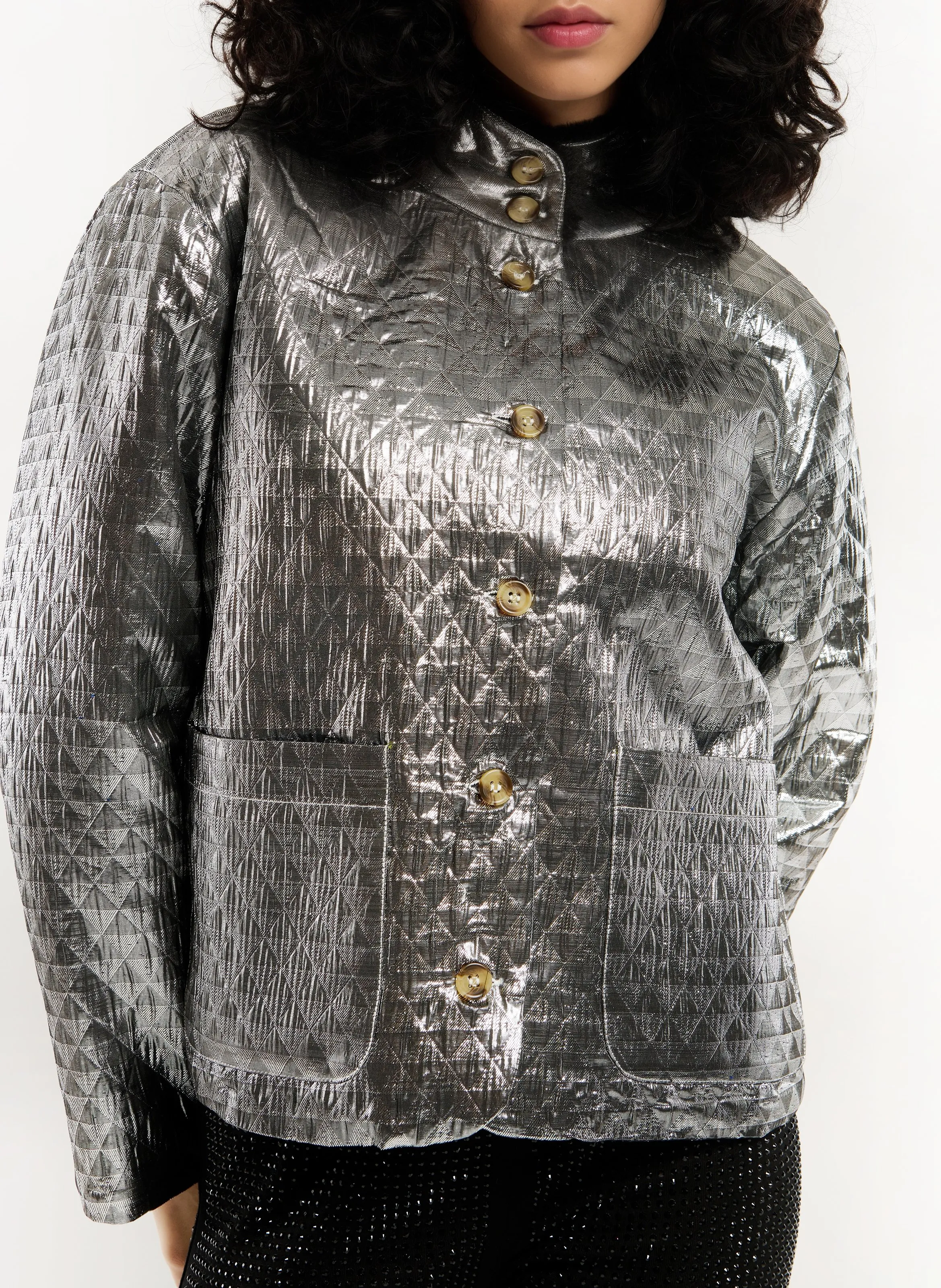 WILD ISAAC  CHAQUETA CORTA ACOLCHADA METALIZADA EN PLATA